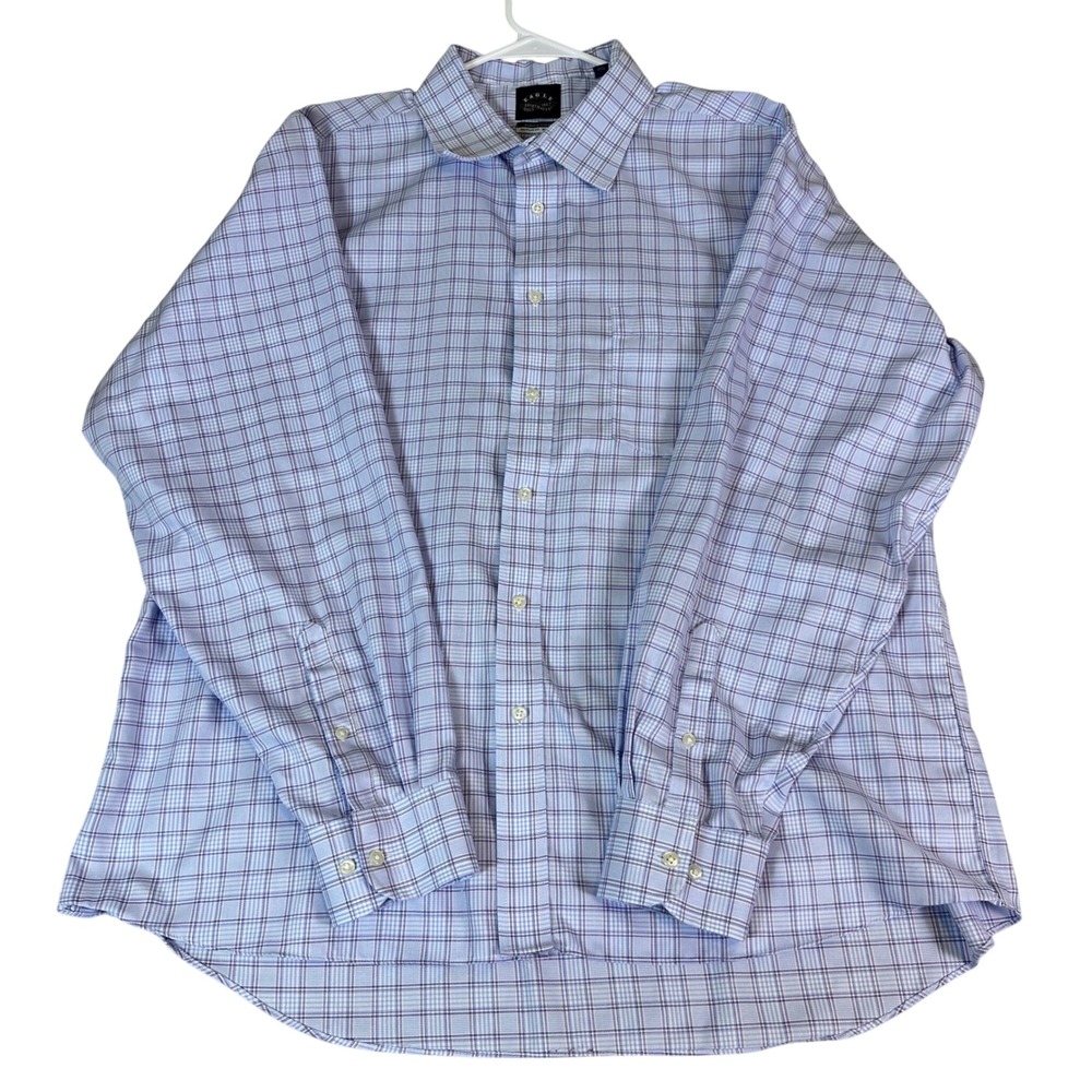 Eagle‎ Shirtmakers Mens XXL 18.5 36/37 Blue Purple Plaid Non-Iron Dress Shirt